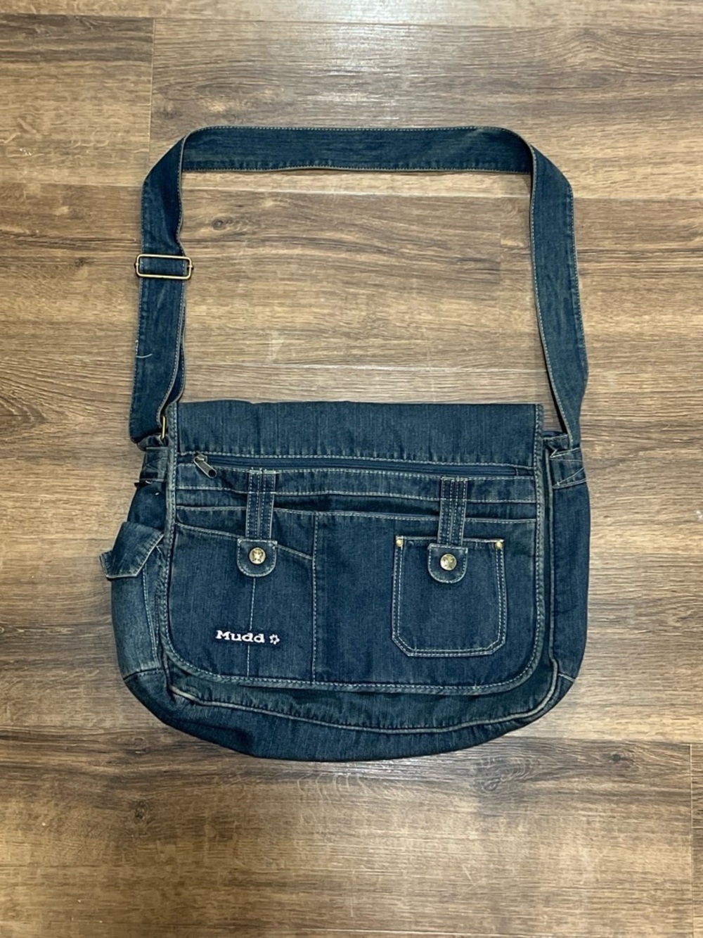 Vintage Y2K Mudd Denim Messenger Bag / Crossbody Utility Purse
